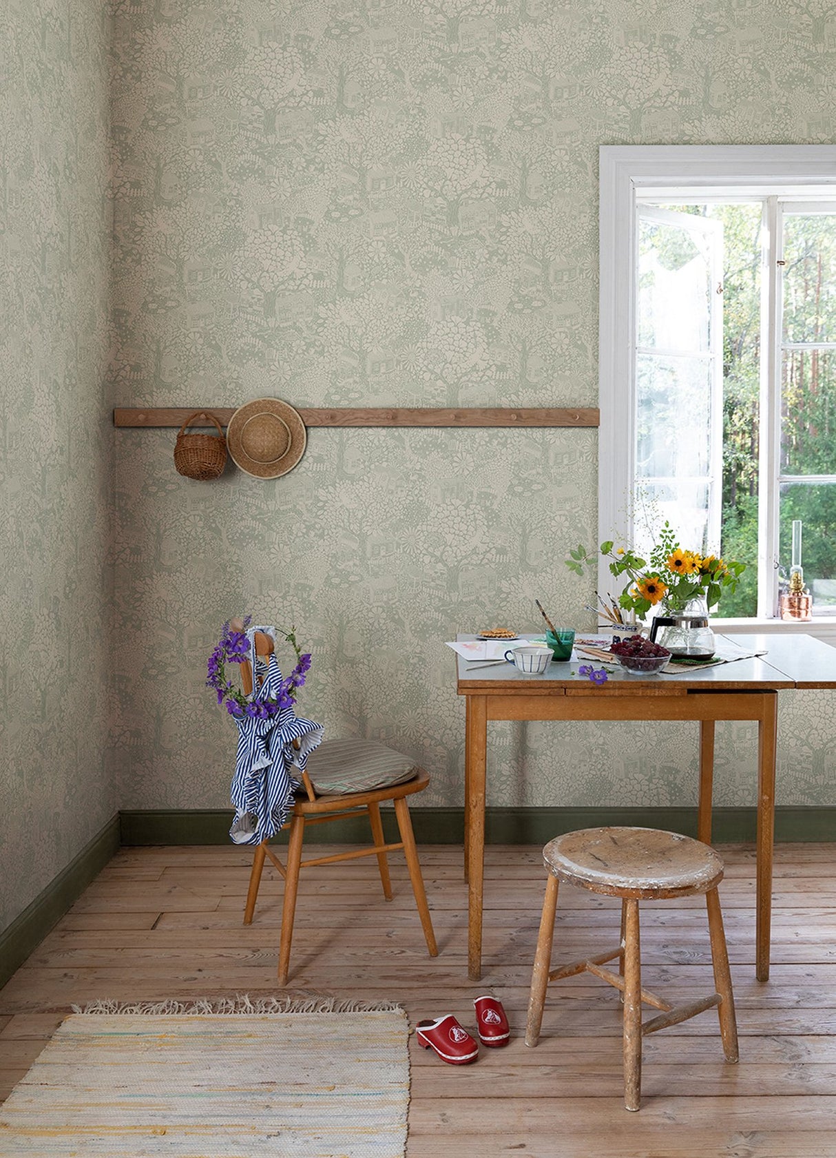 Bygga Bo Seafoam Woodland Village Whimsical Botanical Wallpaper - A-Street Prints 4111-63004