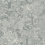 Bygga Bo Blue Woodland Village Wallpaper with Whimsical Botanical Pattern - A-Street Prints 4111-63005