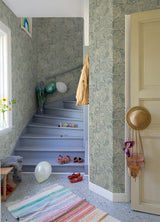 Bygga Bo Blue Woodland Village Wallpaper with Whimsical Botanical Pattern - A-Street Prints 4111-63005