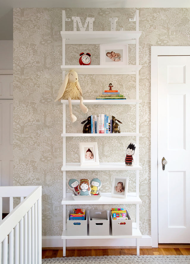 Bygga Bo Light Grey Woodland Village Wallpaper with Whimsical Botanical Village Pattern - A-Street Prints 4111-63006