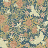 Drömma Teal Songbirds and Sunflowers Wallpaper with Whimsical Birds and Floral Pattern - A-Street Prints 4111-63007