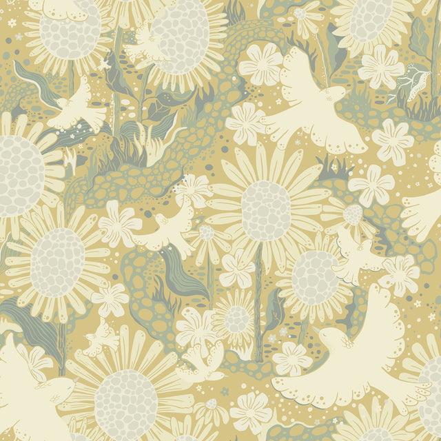 Drömma Butter Songbirds and Sunflowers Wallpaper with Whimsical Scandinavian Motif - A-Street Prints 4111-63010