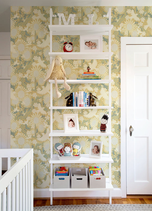 Drömma Butter Songbirds and Sunflowers Wallpaper with Whimsical Scandinavian Motif - A-Street Prints 4111-63010