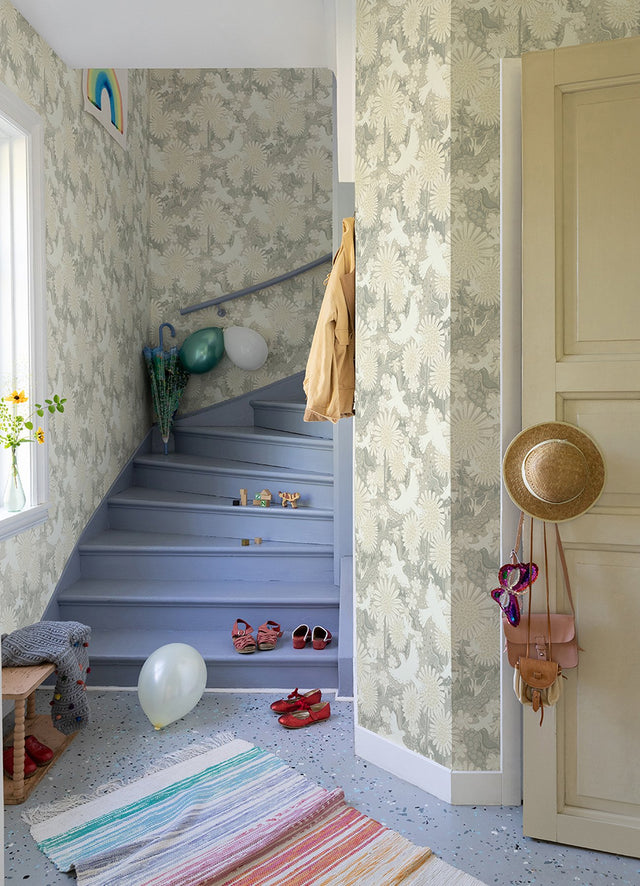 Drömma Light Grey Songbirds and Sunflowers Wallpaper with Whimsical Birds & Sunflower Motif - A-Street Prints 4111-63011