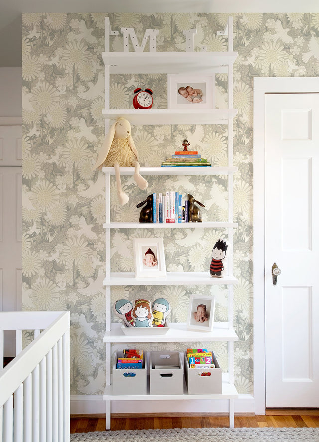 Drömma Light Grey Songbirds and Sunflowers Wallpaper with Whimsical Birds & Sunflower Motif - A-Street Prints 4111-63011