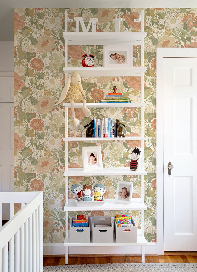 Växa Green Rabbits & Rosehips Wallpaper with Whimsical Botanical Pattern - A-Street Prints 4111-63012
