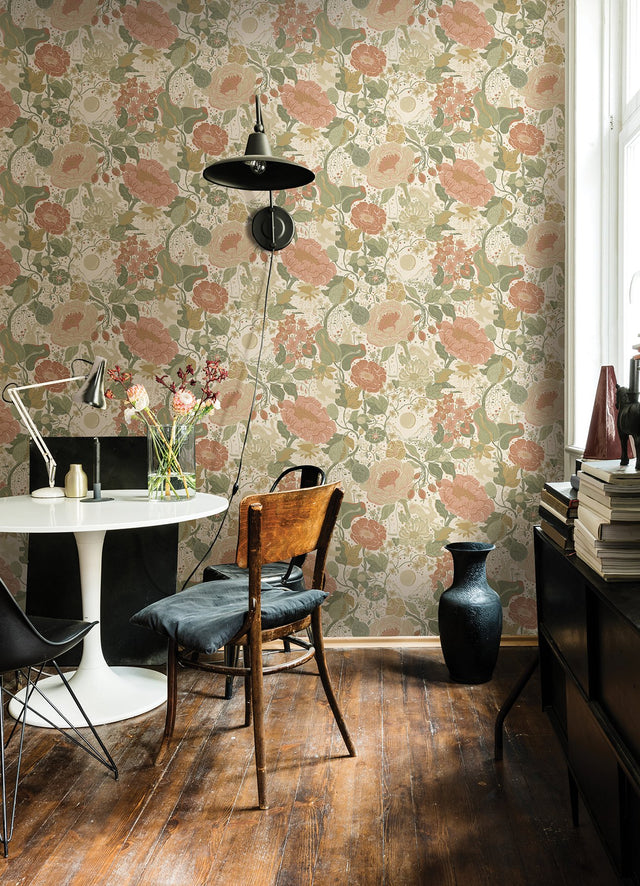 Växa Green Rabbits & Rosehips Wallpaper with Whimsical Botanical Pattern - A-Street Prints 4111-63012