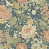 Växa Teal Rabbits & Rosehips Wallpaper with Whimsical Botanical Motif - A-Street Prints 4111-63013