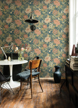 Växa Teal Rabbits & Rosehips Wallpaper with Whimsical Botanical Motif - A-Street Prints 4111-63013