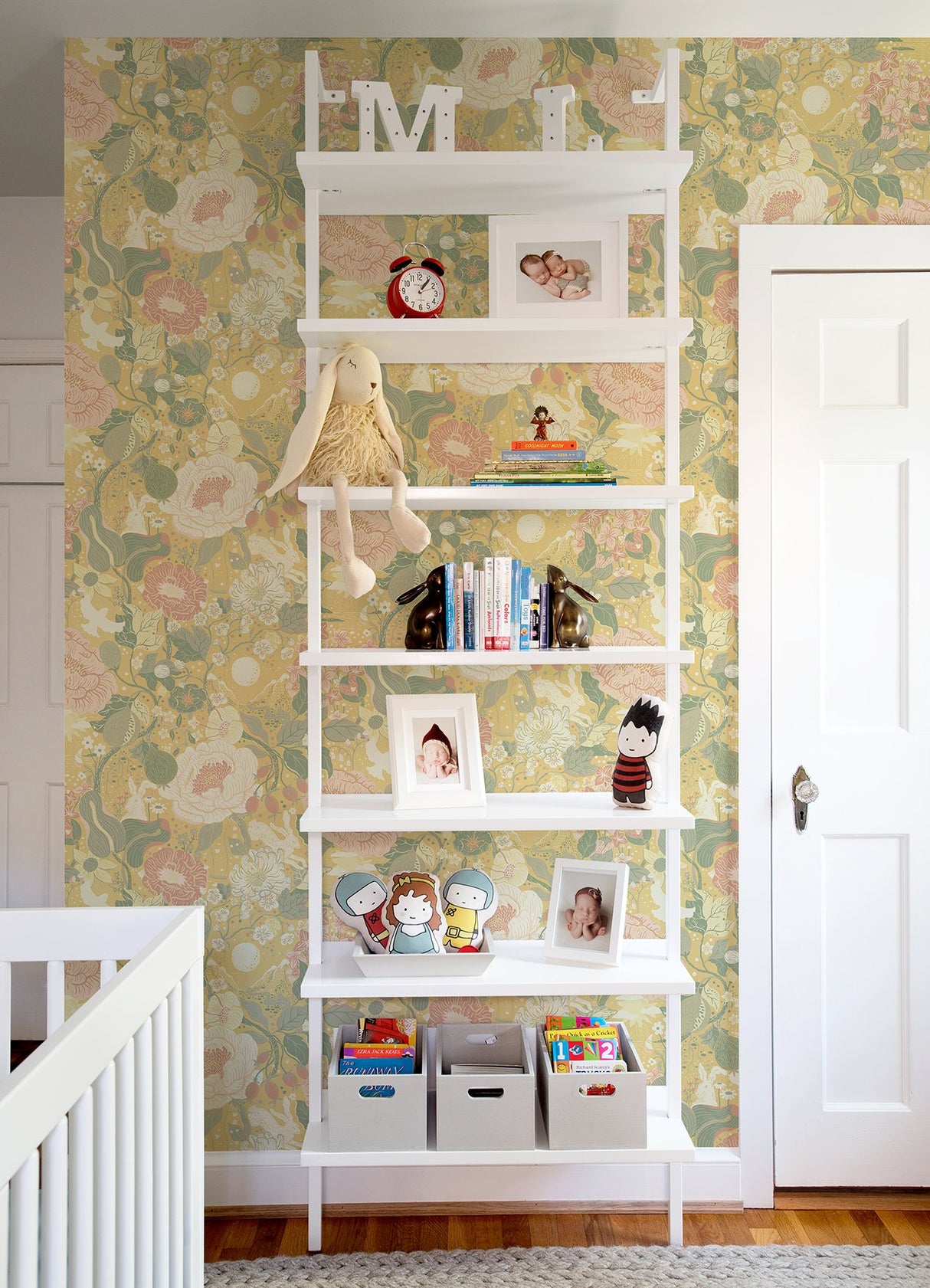 Växa Butter Rabbits & Rosehips Yellow Wallpaper with Botanical Whimsical Motif - A-Street Prints 4111-63014