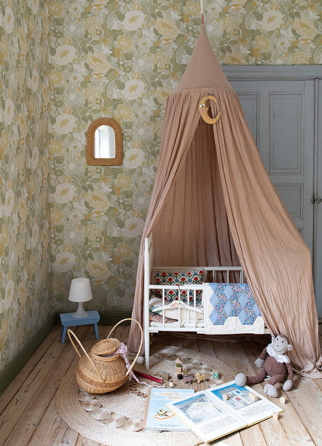 Växa Grey Rabbits & Rosehips Wallpaper with Whimsical Botanical Motif - A-Street Prints 4111-63015
