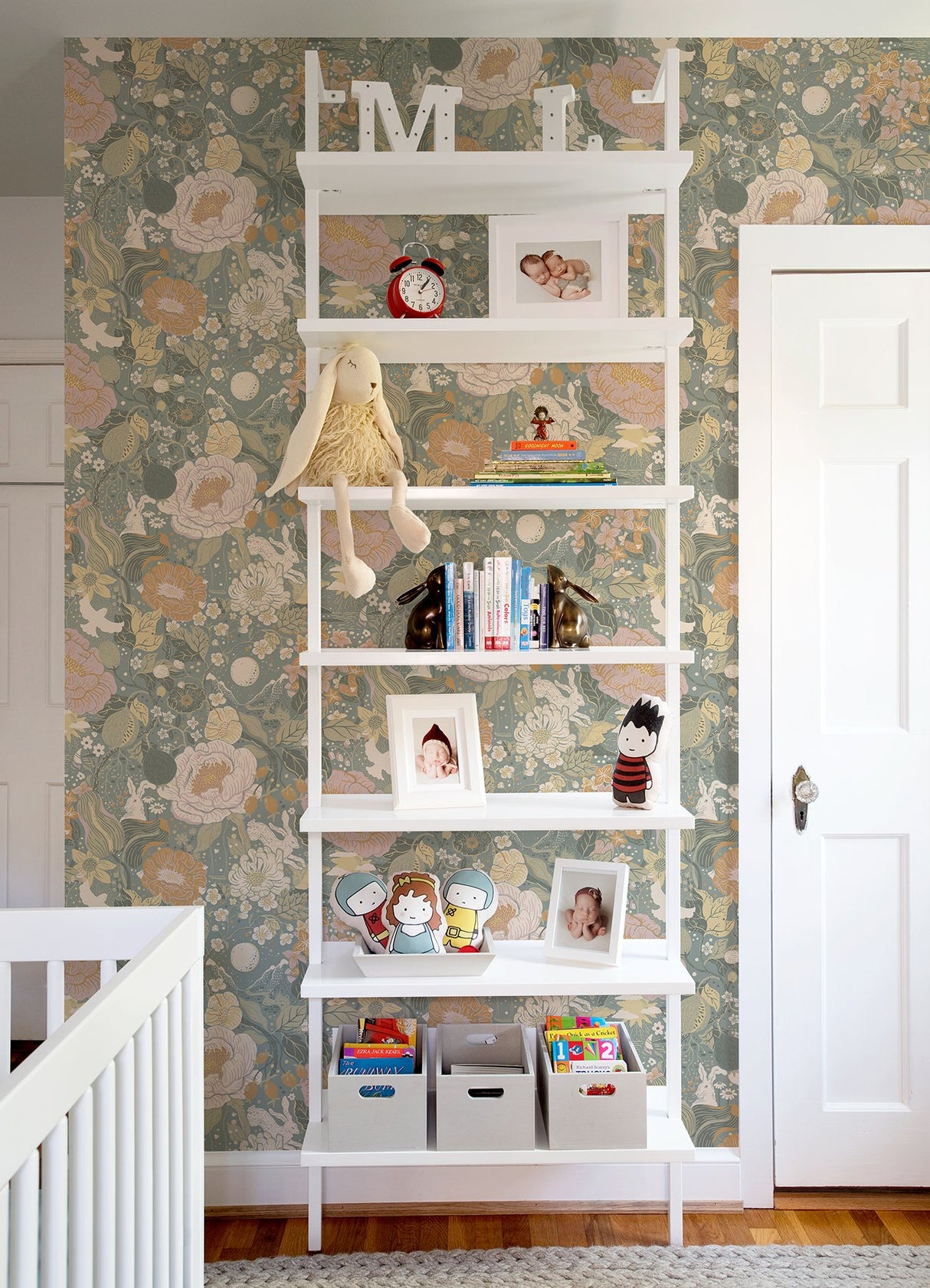 Växa Slate Rabbits & Rosehips Wallpaper with Whimsical Botanical Motif - Brewster 4111-63016