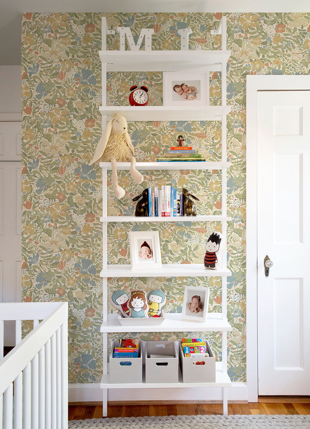 Midsommar Light Green Floral Medley Wallpaper with Botanical Scandinavian Flowers - A-Street Prints 4111-63017