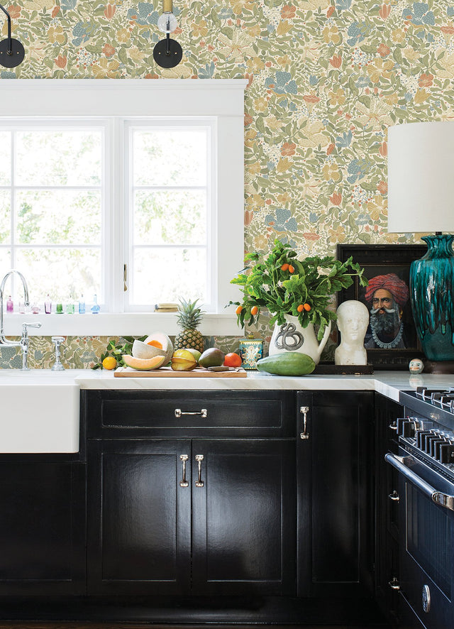 Midsommar Light Green Floral Medley Wallpaper with Botanical Scandinavian Flowers - A-Street Prints 4111-63017