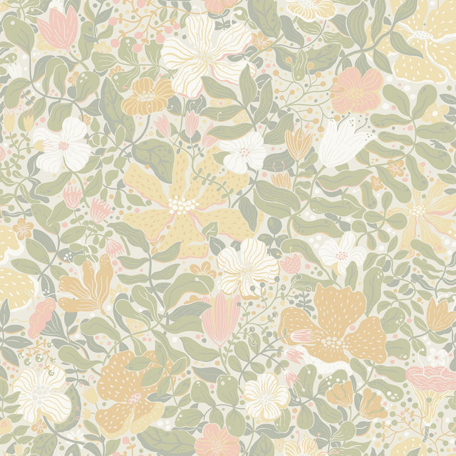 Midsommar Pastel Floral Medley Wallpaper with Scandinavian Botanical Flowers - A-Street Prints 4111-63019