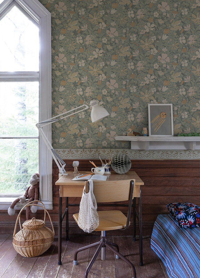 Midsommar Grey Floral Medley Wallpaper with Botanical Scandinavian Flowers - A-Street Prints 4111-63020