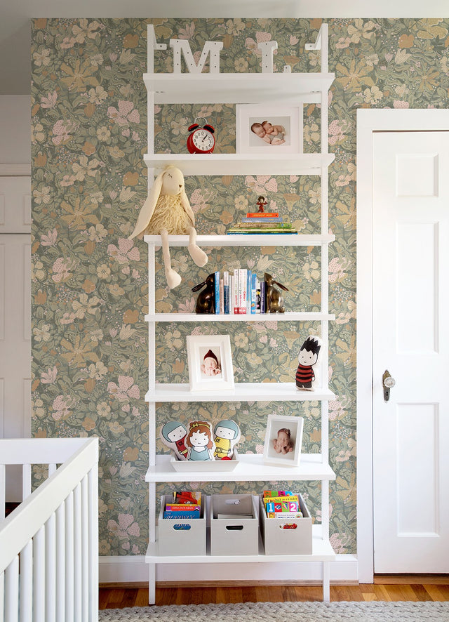 Midsommar Grey Floral Medley Wallpaper with Botanical Scandinavian Flowers - A-Street Prints 4111-63020