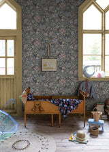 Midsommar Dark Blue Floral Medley Wallpaper with Botanical Floral Pattern - A-Street Prints 4111-63021