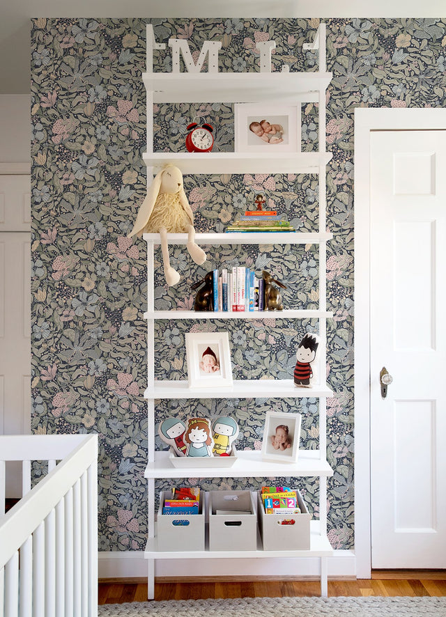 Midsommar Dark Blue Floral Medley Wallpaper with Botanical Floral Pattern - A-Street Prints 4111-63021