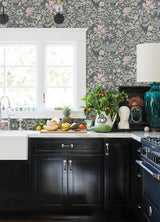 Midsommar Dark Blue Floral Medley Wallpaper with Botanical Floral Pattern - A-Street Prints 4111-63021