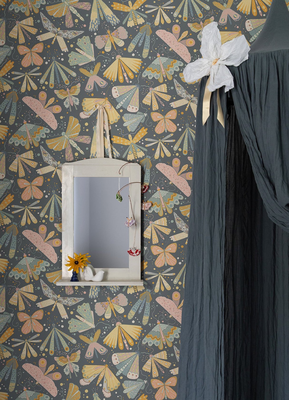 Flyga Blue Butterfly Bonanza Wallpaper with Bohemian Butterflies Pattern - Brewster 4111-63022