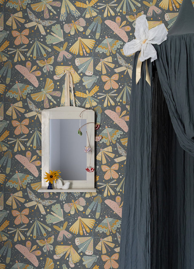 Flyga Blue Butterfly Bonanza Wallpaper with Bohemian Butterflies Pattern - Brewster 4111-63022