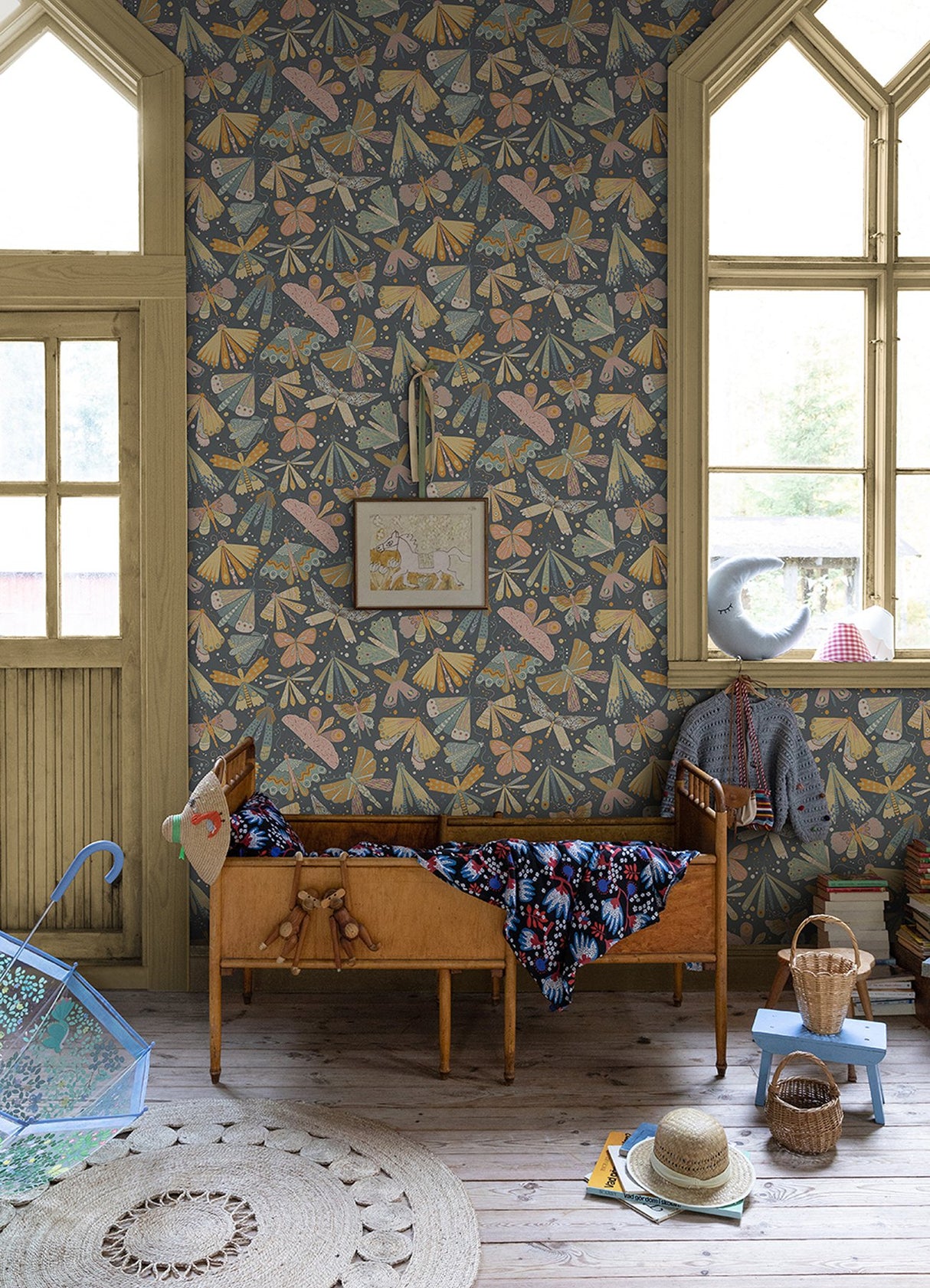 Flyga Blue Butterfly Bonanza Wallpaper with Bohemian Butterflies Pattern - Brewster 4111-63022