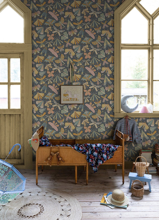 Flyga Blue Butterfly Bonanza Wallpaper with Bohemian Butterflies Pattern - Brewster 4111-63022