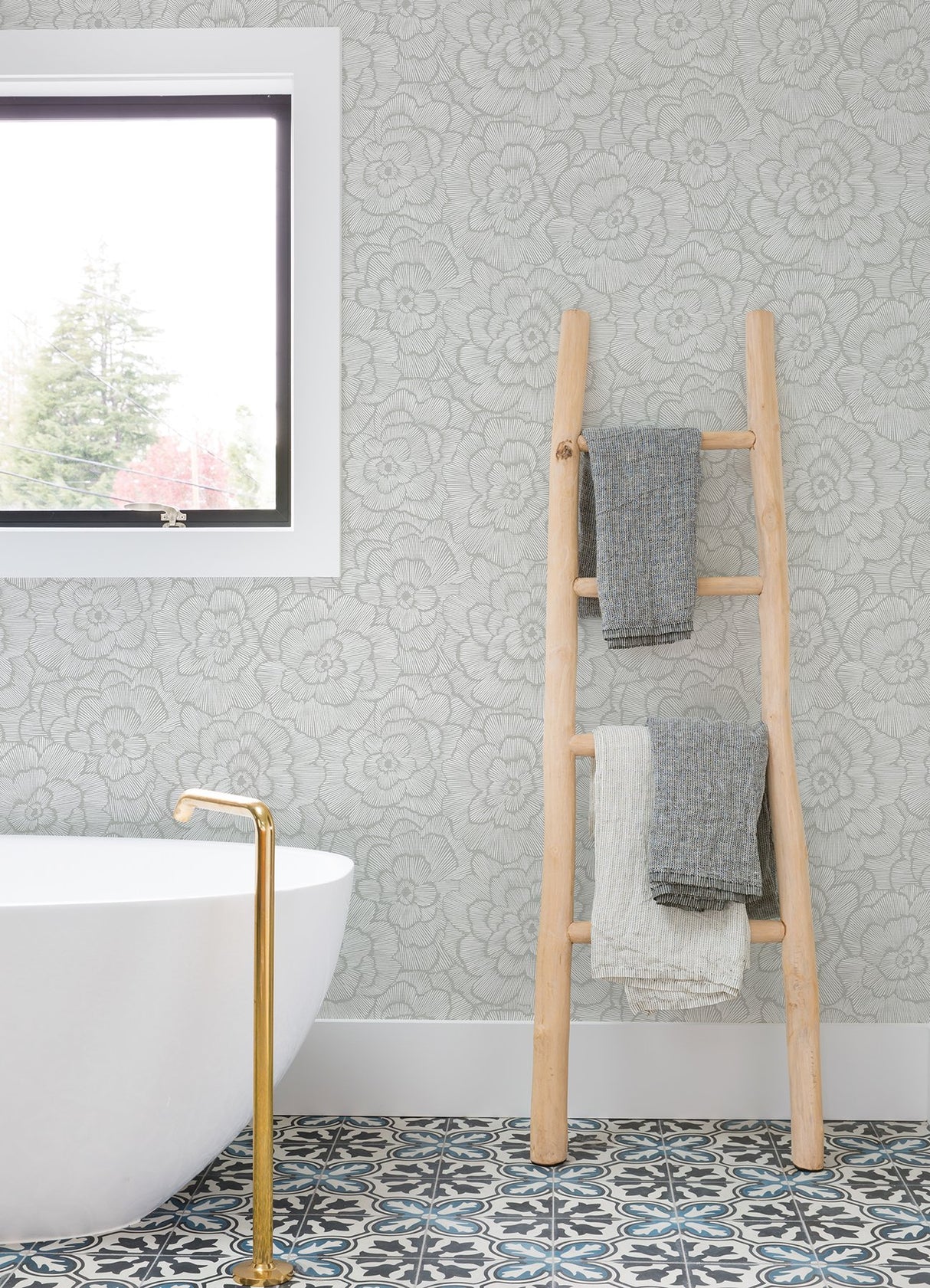 Periwinkle Light Grey Textured Floral Wallpaper with Modern Botanical Flowers - A-Street Prints 4120-26036
