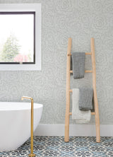 Periwinkle Light Grey Textured Floral Wallpaper with Modern Botanical Flowers - A-Street Prints 4120-26036