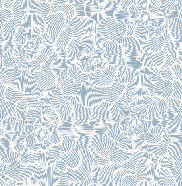 Periwinkle Blue Textured Floral Wallpaper with Modern Botanical Flowers - A-Street Prints 4120-26039