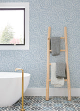 Periwinkle Blue Textured Floral Wallpaper with Modern Botanical Flowers - A-Street Prints 4120-26039
