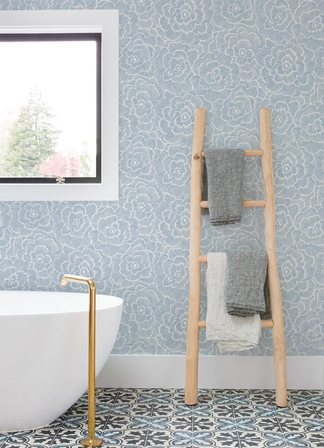 Periwinkle Blue Textured Floral Wallpaper with Modern Botanical Flowers - A-Street Prints 4120-26039