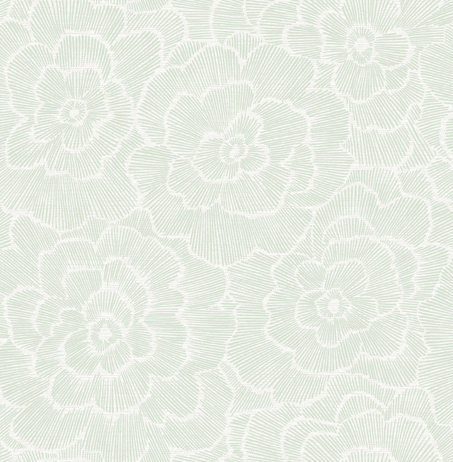 Periwinkle Light Green Textured Floral Wallpaper with Raised Ink Botanical Flowers - A-Street Prints 4120-26040