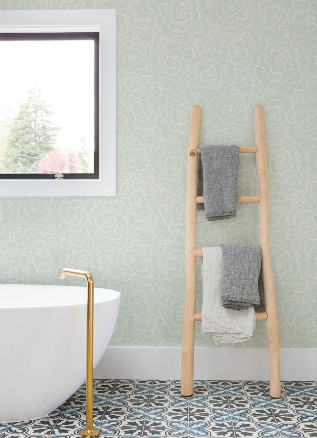 Periwinkle Light Green Textured Floral Wallpaper with Raised Ink Botanical Flowers - A-Street Prints 4120-26040