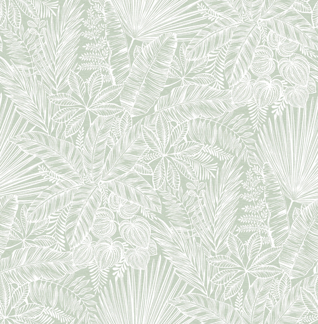 Vita Sage Botanical Wallpaper with Tropical Botanical Outline on Faux Linen - A-Street Prints 4120-26803