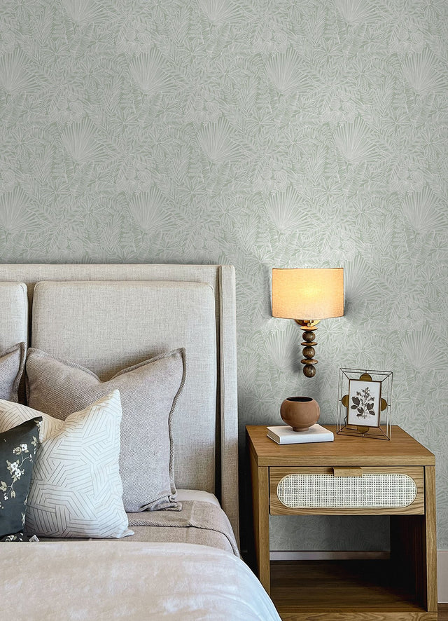 Vita Sage Botanical Wallpaper with Tropical Botanical Outline on Faux Linen - A-Street Prints 4120-26803