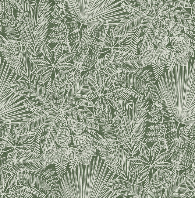 Vita Green Botanical Wallpaper with Tropical Botanical Pattern - A-Street Prints 4120-26804