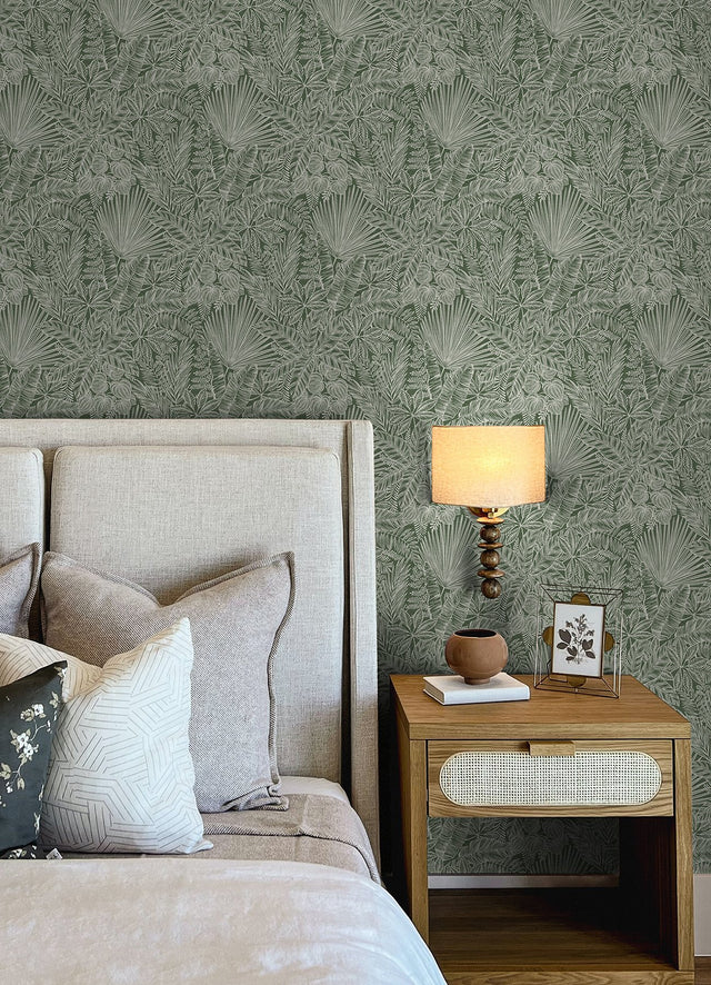 Vita Green Botanical Wallpaper with Tropical Botanical Pattern - A-Street Prints 4120-26804
