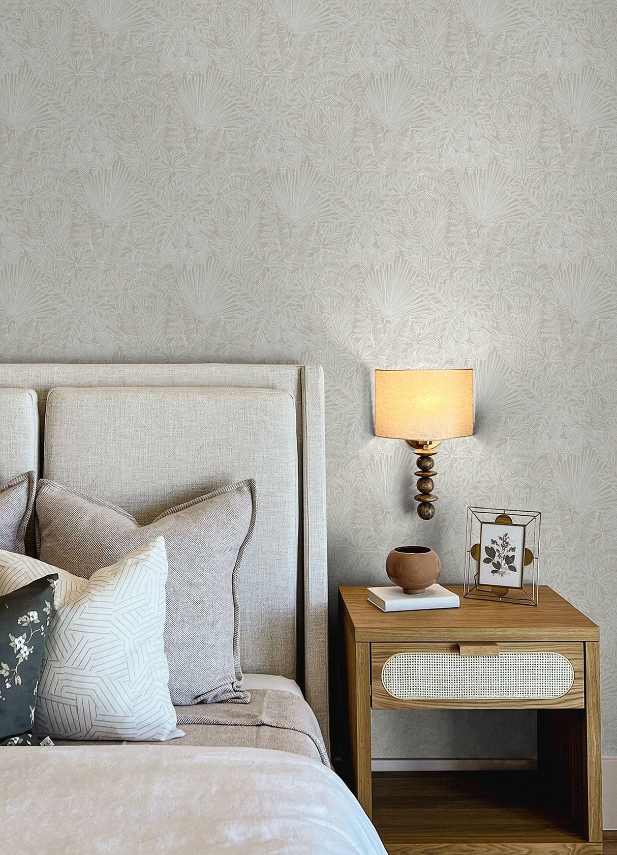 Vita Off-White Botanical Wallpaper with Tropical Foliage on Faux Linen Ground - A-Street Prints 4120-26805