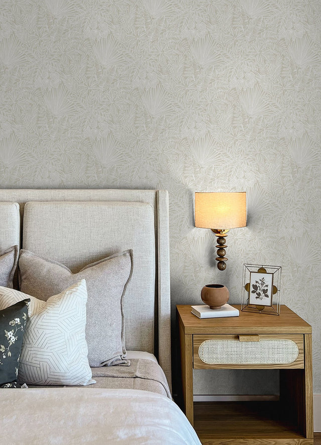 Vita Off-White Botanical Wallpaper with Tropical Foliage on Faux Linen Ground - A-Street Prints 4120-26805