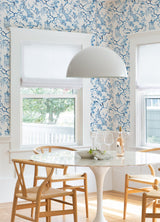 Serena Blue Chinoiserie Wallpaper with Pagodas, Cranes and Floral Toile Pattern - A-Street Prints 4120-26810