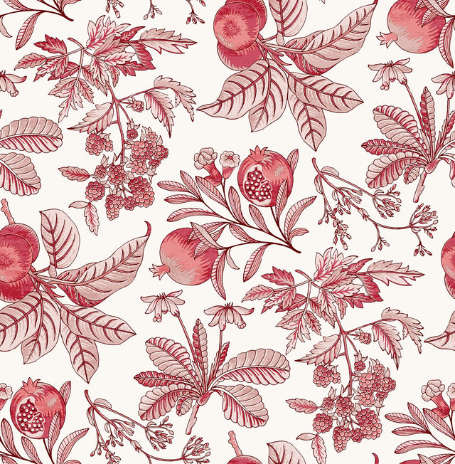 Cecilia Red Fruit Wallpaper with Botanical Pomegranate and Berry Motif - A-Street Prints 4120-26812
