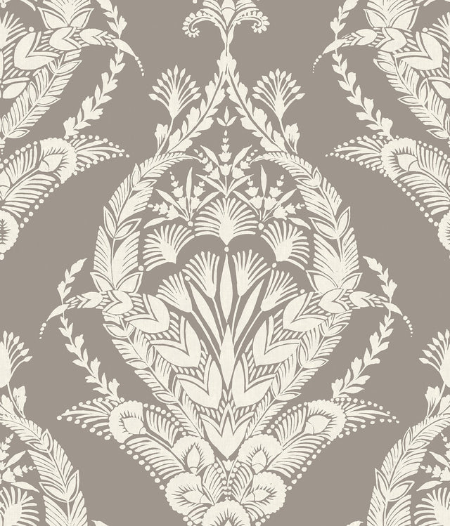 Arlie Grey Botanical Damask Wallpaper with Traditional Botanical Damask Pattern - A-Street Prints 4120-26816