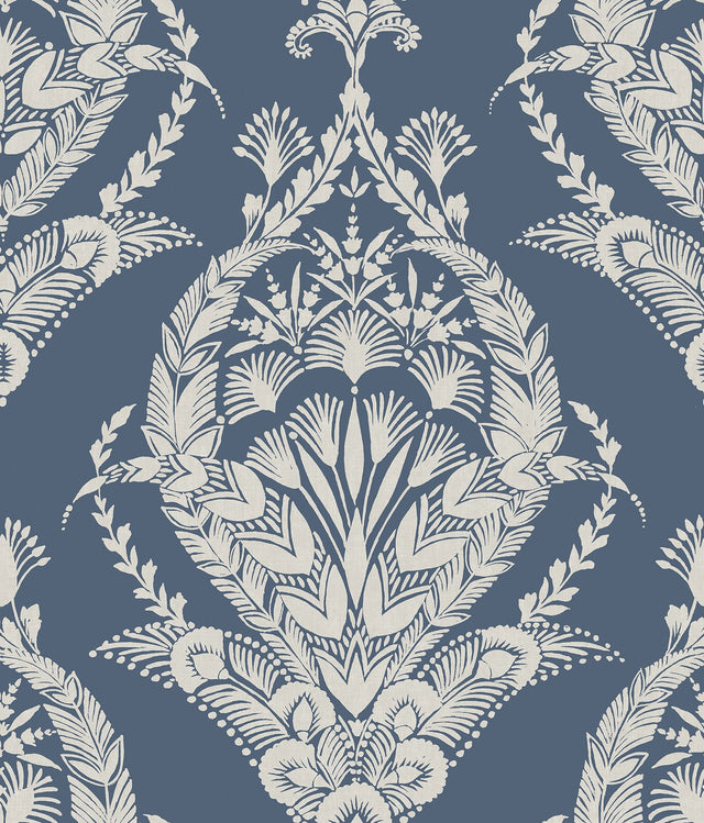 Arlie Indigo Botanical Damask Wallpaper - 4120-26817