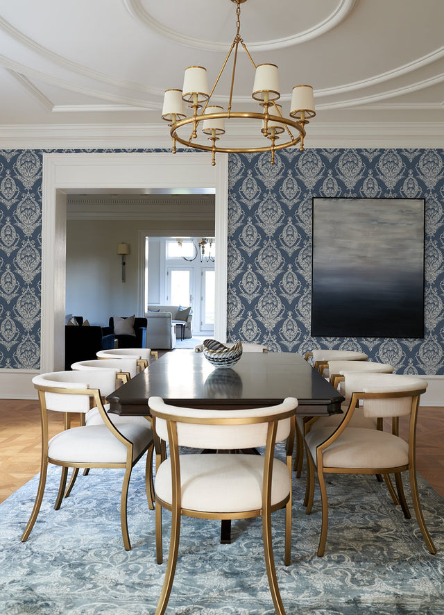 Arlie Indigo Botanical Damask Wallpaper - 4120-26817