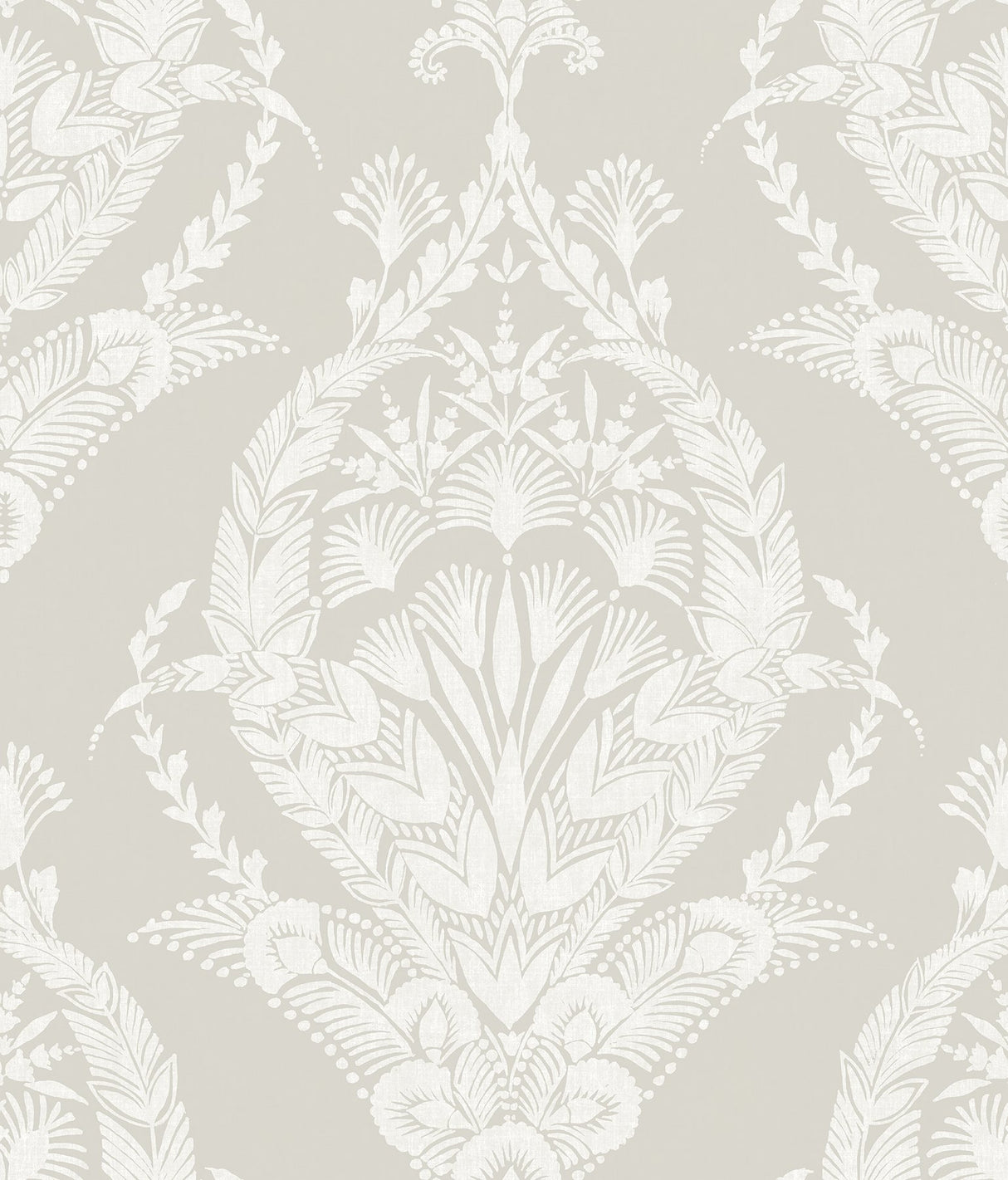 Arlie Light Grey Botanical Damask Wallpaper with Traditional Non Woven Design - Brewster 4120-26818