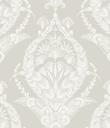 Arlie Light Grey Botanical Damask Wallpaper with Traditional Non Woven Design - Brewster 4120-26818