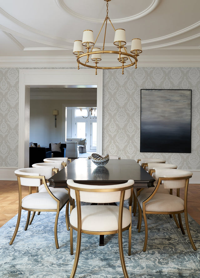 Arlie Light Grey Botanical Damask Wallpaper with Traditional Non Woven Design - Brewster 4120-26818