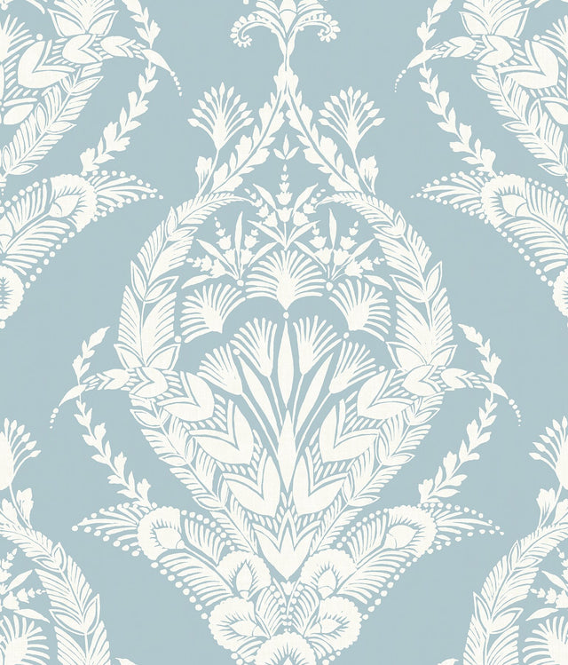 Arlie Light Blue Botanical Damask Wallpaper with Traditional Botanical Damask Pattern - A-Street Prints 4120-26819